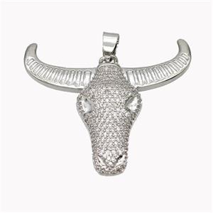 Copper Bullhead Pendant Pave Zirconia Platinum Plated, approx 40-45mm