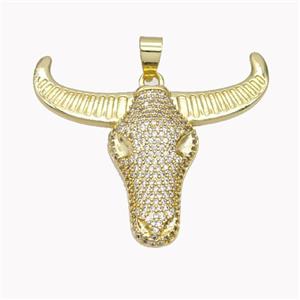 Copper Bullhead Pendant Pave Zirconia Gold Plated, approx 40-45mm