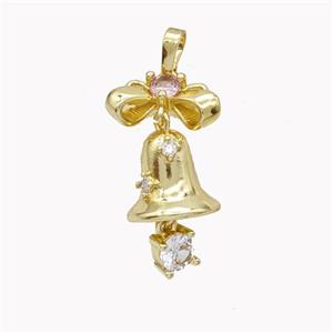 Copper Bell Pendant Pave Zirconia Gold Plated, approx 8-15mm, 12mm