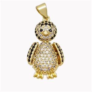 Copper Penguin Pendant Micropave Zirconia Gold Plated, approx 13-22mm