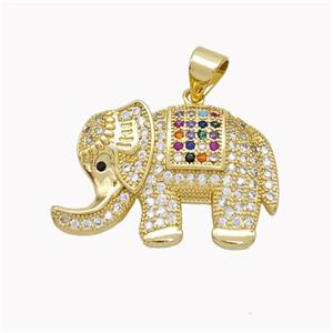 Copper Elephant Pendant Pave Zirconia Gold Plated, approx 17-25mm