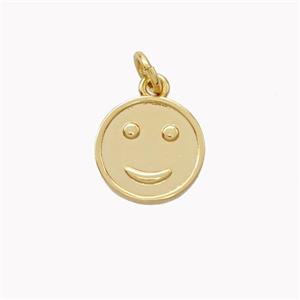 Copper Emoji Pendant Smile Face Gold Plated, approx 11.5mm