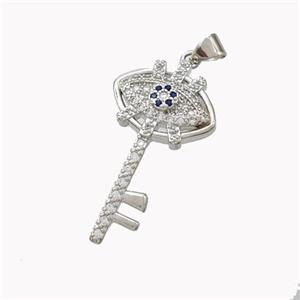 Copper Key Charms Pendant Pave Zirconia Platinum Plated, approx 18-33mm