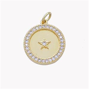 Copper Star Coin Pendant Pave Zirconia Gold Plated, approx 15mm