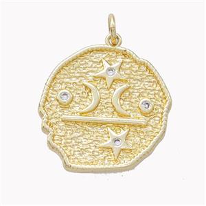 Copper Moon Star Pendant Pave Zirconia Gold Plated, approx 20mm