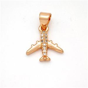 Copper Airplane Pendant Micropave Zirconia Rose Gold, approx 10-12.5mm