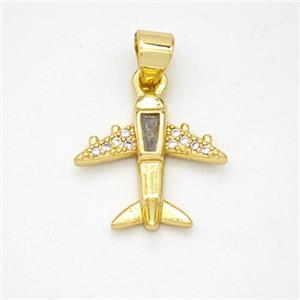 Copper Airplane Pendant Micropave Zirconia Gold Plated, approx 14-14.5mm