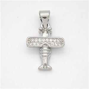 Copper Airplane Pendant Micropave Zirconia Platinum Plated, approx 12.5-14mm