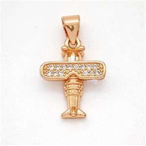 Copper Airplane Pendant Micropave Zirconia Rose Gold, approx 12.5-14mm