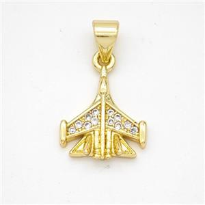 Copper Airplane Pendant Micropave Zirconia Gold Plated, approx 12-13mm