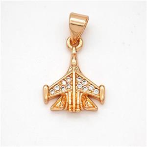 Copper Airplane Pendant Micropave Zirconia Rose Gold, approx 12-13mm