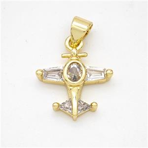 Copper Airplane Pendant Micropave Zirconia Gold Plated, approx 14.5mm