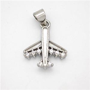 Copper Airplane Pendant Micropave Zirconia Platinum Plated, approx 14mm