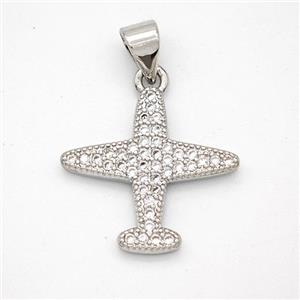 Copper Airplane Pendant Micropave Zirconia Platinum Plated, approx 17mm