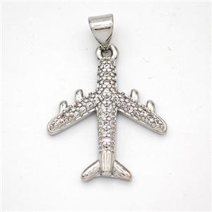 Copper Airplane Pendant Micropave Zirconia Platinum Plated, approx 19-20mm