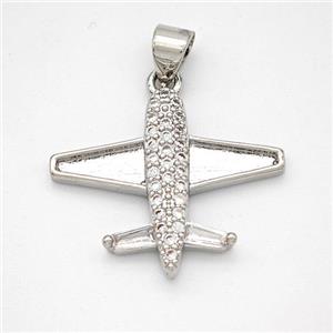 Copper Airplane Pendant Micropave Zirconia Platinum Plated, approx 18-22mm