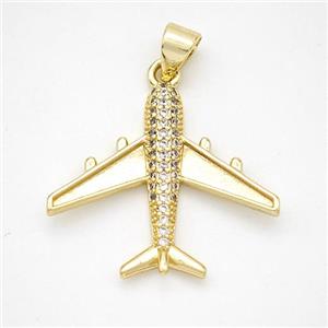 Copper Airplane Pendant Micropave Zirconia Gold Plated, approx 21-23mm