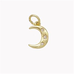 Copper Moon Pendant Micropave Zirconia Gold Plated, approx 8-9mm