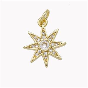 Copper Northstar Pendant Micropave Zirconia Gold Plated, approx 13.5mm