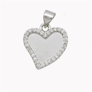 Copper Heart Pendant Pave Zirconia Platinum Plated, approx 15mm