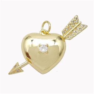 Cupid Arrow Heart Charms Copper Pendant Pave Zirconia Gold Plated, approx 20-40mm