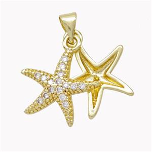 Copper Starfish Pendant Micropave Zirconia Gold Plated, approx 17mm