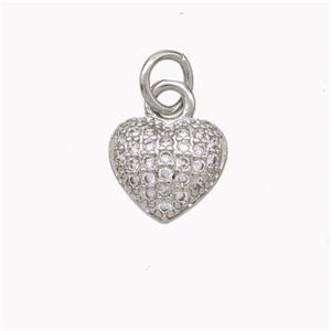 Copper Heart Pendant Micropave Zirconia Platinum Plated, approx 9mm