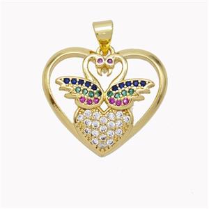 Copper Swan Pendant Micropave Zirconia Heart Gold Plated, approx 20-22mm