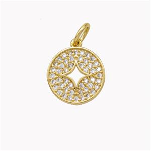 Copper Star Pendant Pave Zirconia Circle Gold Plated, approx 11mm