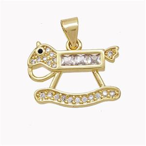 Copper Rock Horse Pendant Pave Zirconia Gold Plated, approx 12-18mm