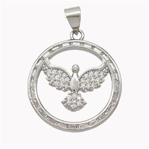 Copper Eagle Pendant Pave Zirconia Birds Platinum Plated, approx 20mm