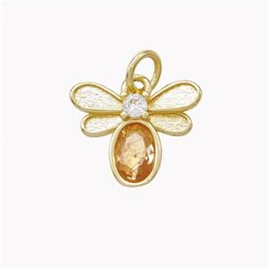 Copper Honeybee Pendant Pave Zirconia Gold Plated, approx 12-14mm