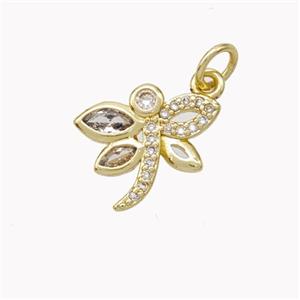 Copper Dragonfly Pendant Pave Zirconia Gold Plated, approx 11-13mm