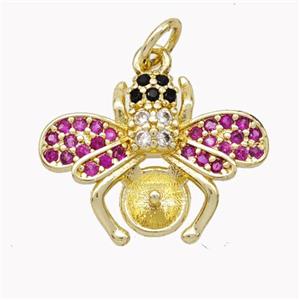 Copper Honeybee Pendant Pave Zirconia Gold Plated, approx 14-19mm