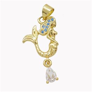 Copper Mermaid Charms Pendant Pave Zirconia Gold Plated, approx 4-6mm, 13-16mm