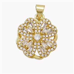 Copper Flower Pendant Pave Zirconia Gold Plated, approx 16mm