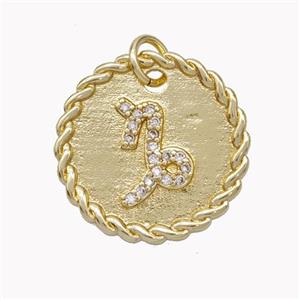 Sign Of Capricorn Copper Circle Pendant Pave Zirconia Zodiac Gold Plated, approx 18mm