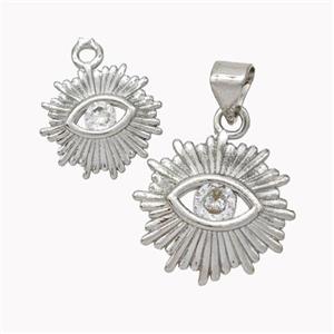 Copper Eye Pendant Micropave Zirconia Platinum Plated, approx 16mm