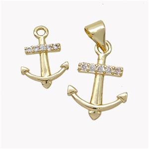 Copper Anchor Pendant Micropave Zirconia Gold Plated, approx 10-11mm