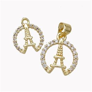 Eiffel Tower Charms Copper Pendant Micropave Zirconia Gold Plated, approx 14mm