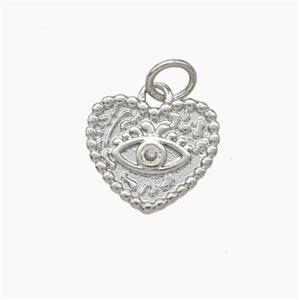 Copper Heart Eye Pendant Pave Zirconia Platinum Plated, approx 13mm