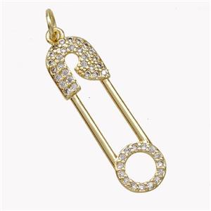 Copper Safety Pins Pendant Pave Zirconia Gold Plated, approx 8-27mm