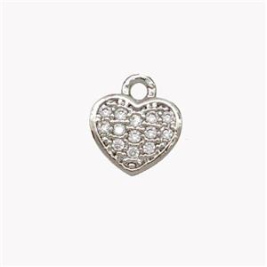 Copper Heart Pendant Pave Zirconia Platinum Plated, approx 8mm