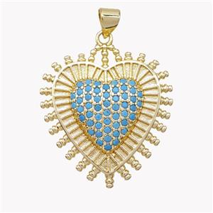 Copper Heart Pendant Micropave Zirconia Gold Plated, approx 26mm