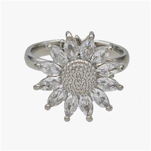 Copper Sunflower Rings Pave Zirconia Rotatable Adjustable Platinum Plated, approx 18mm, 18mm dia