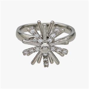 Copper Flower Rings Pave Zirconia Rotatable Adjustable Platinum Plated, approx 15mm, 18mm dia