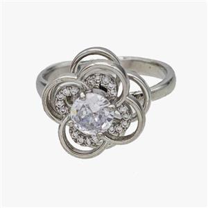 Copper Flower Rings Pave Zirconia Rotatable Adjustable Platinum Plated, approx 15mm, 18mm dia