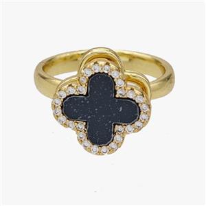 Copper Clover Rings Pave Zirconia Rotatable Adjustable Gold Plated, approx 14mm, 18mm dia