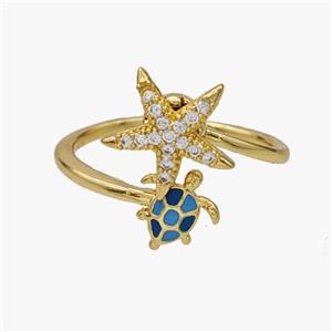 Copper Starfish Tortoise Rings Pave Zirconia Rotatable Adjustable Gold Plated, approx 8mm, 12mm, 18mm dia