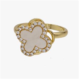 Copper Clover Rings Pave Zirconia Shell Rotatable Adjustable Gold Plated, approx 13.5mm, 18mm dia